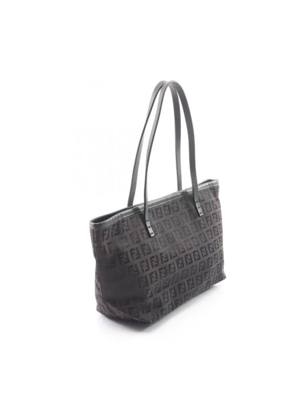 Fendi Tote Zucchino Dark Brown Canvas Leather Mini